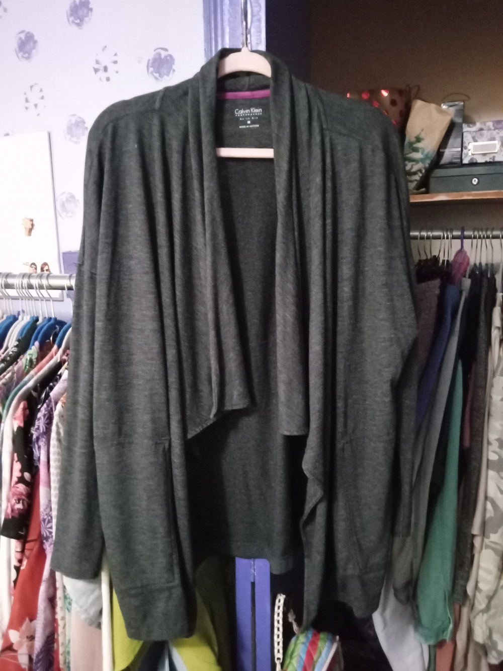 Calvin Klein Women's Dark Gray Open-Front Draped Cardigan